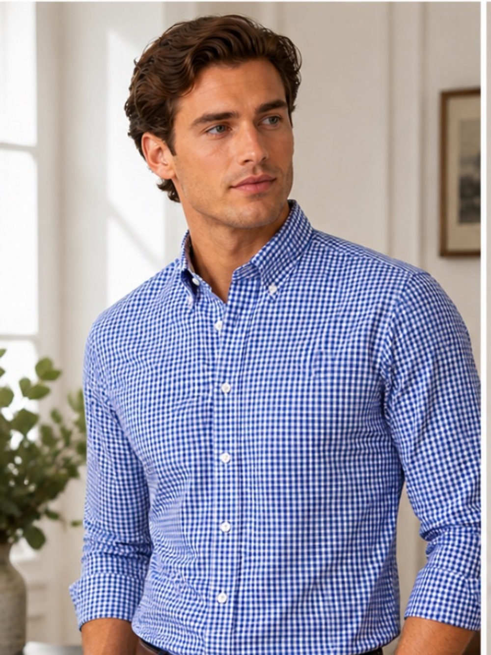 Savile Row Blue Gingham Button-Down Casual Shirt